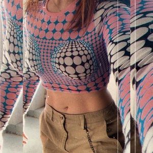 Trendy design long sleeve crop top -multicolor size:S